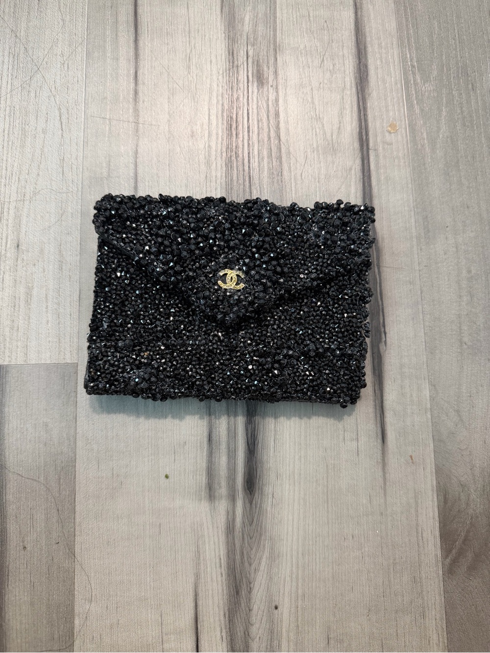 CHANEL Black Beaded Evening Clutch with Gold CC - Picture 3 of 3